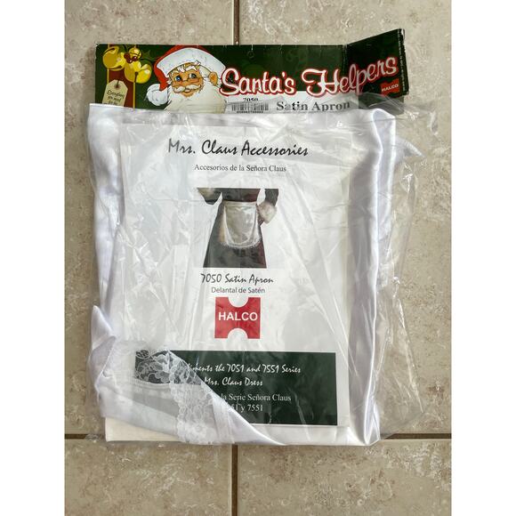 HALCO MRS SANTA CLAUS SATIN APRON MAID HOSTESS 50'S HOUSEWIFE COSTUME - Picture 1 of 2